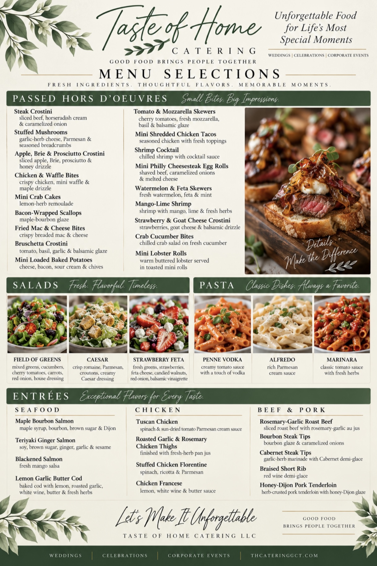 Taste of Home Catering wedding menu selections