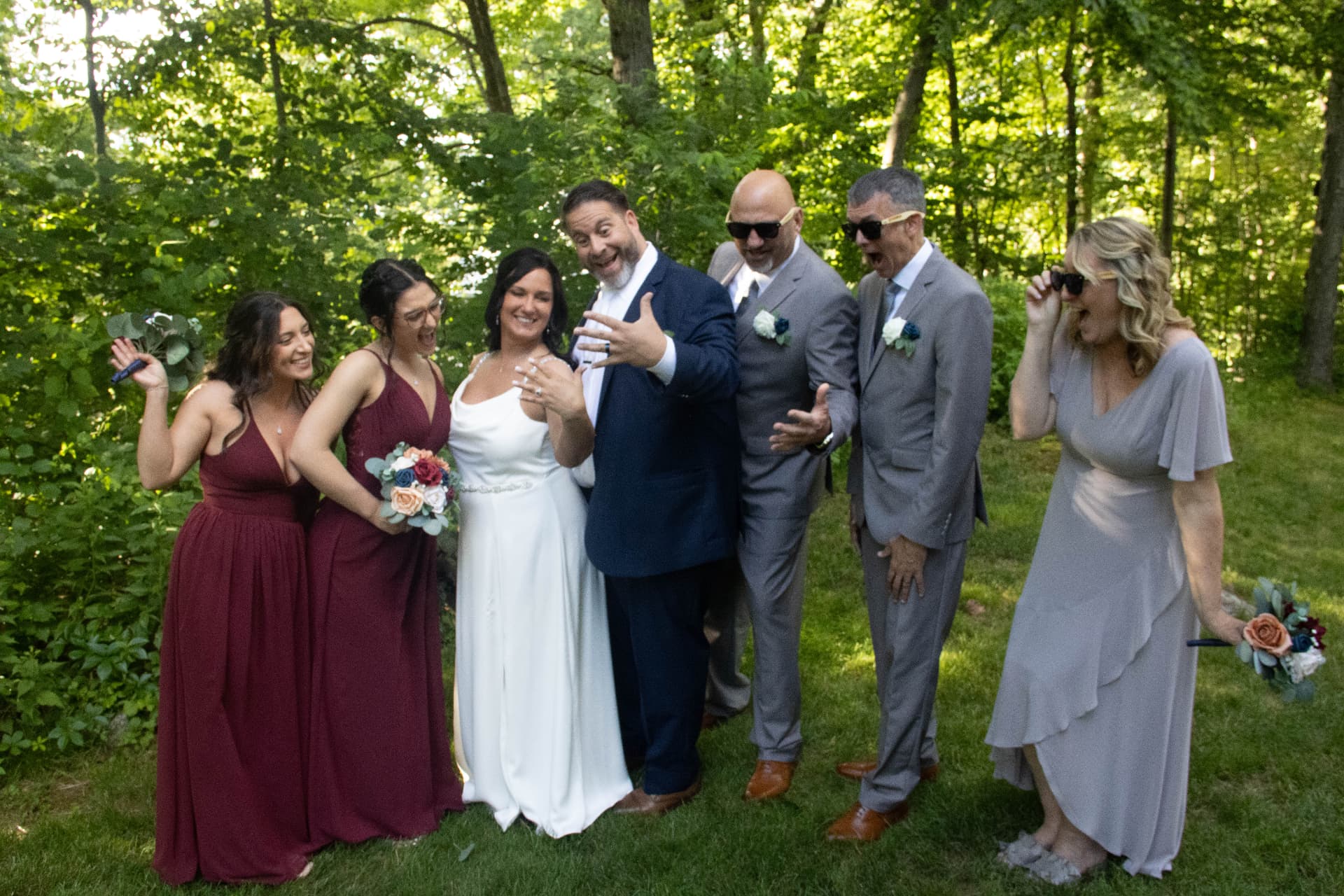 Wedding party celebrating outdoors