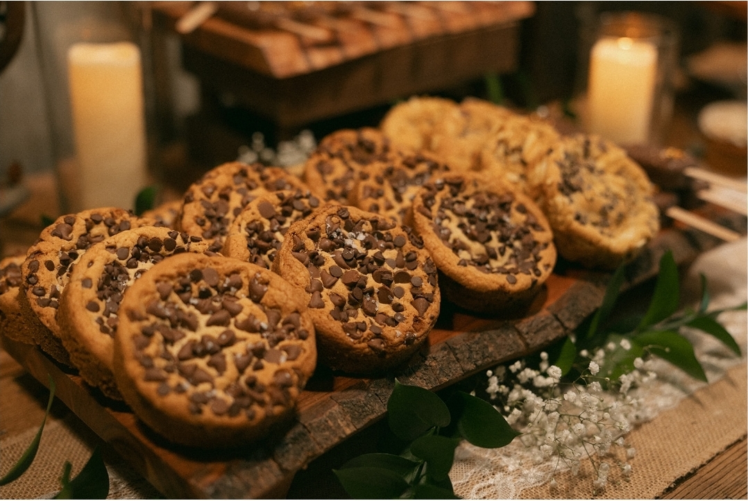 Tray of fresh-baked chocolate chip cookies