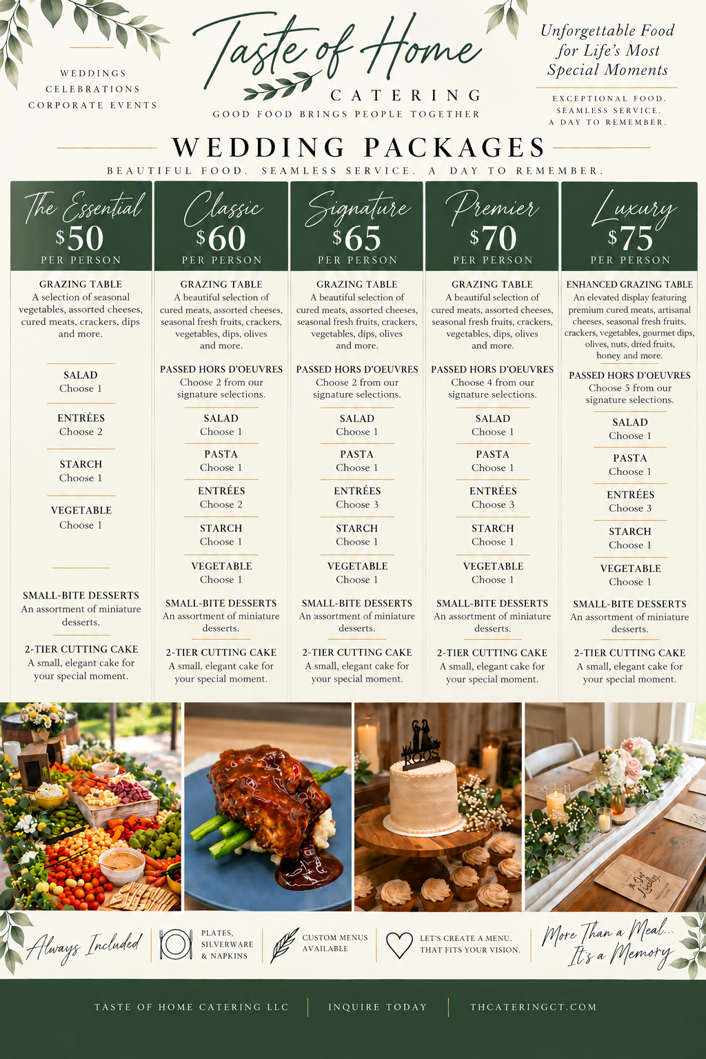 Taste of Home Catering wedding packages and pricing
